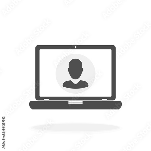 Computer Video Screen for a Remote Call Working From Home Concept - Vector Icon Illustration Sign 
