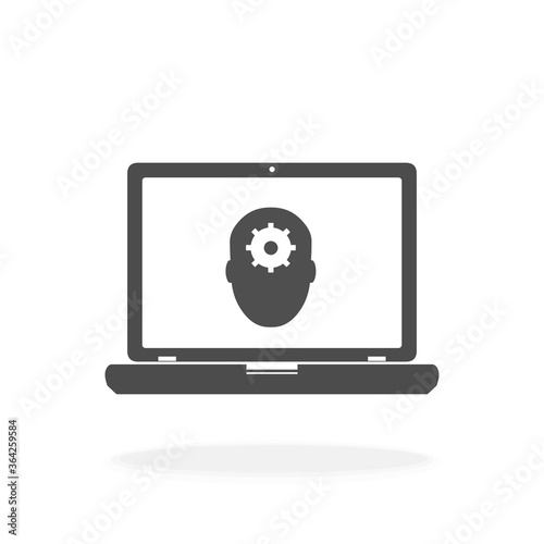 Fototapeta Naklejka Na Ścianę i Meble -  Computer With Man and Cog on Screen  for Creative Person and Ideas Concept - Vector Icon Illustration Sign
