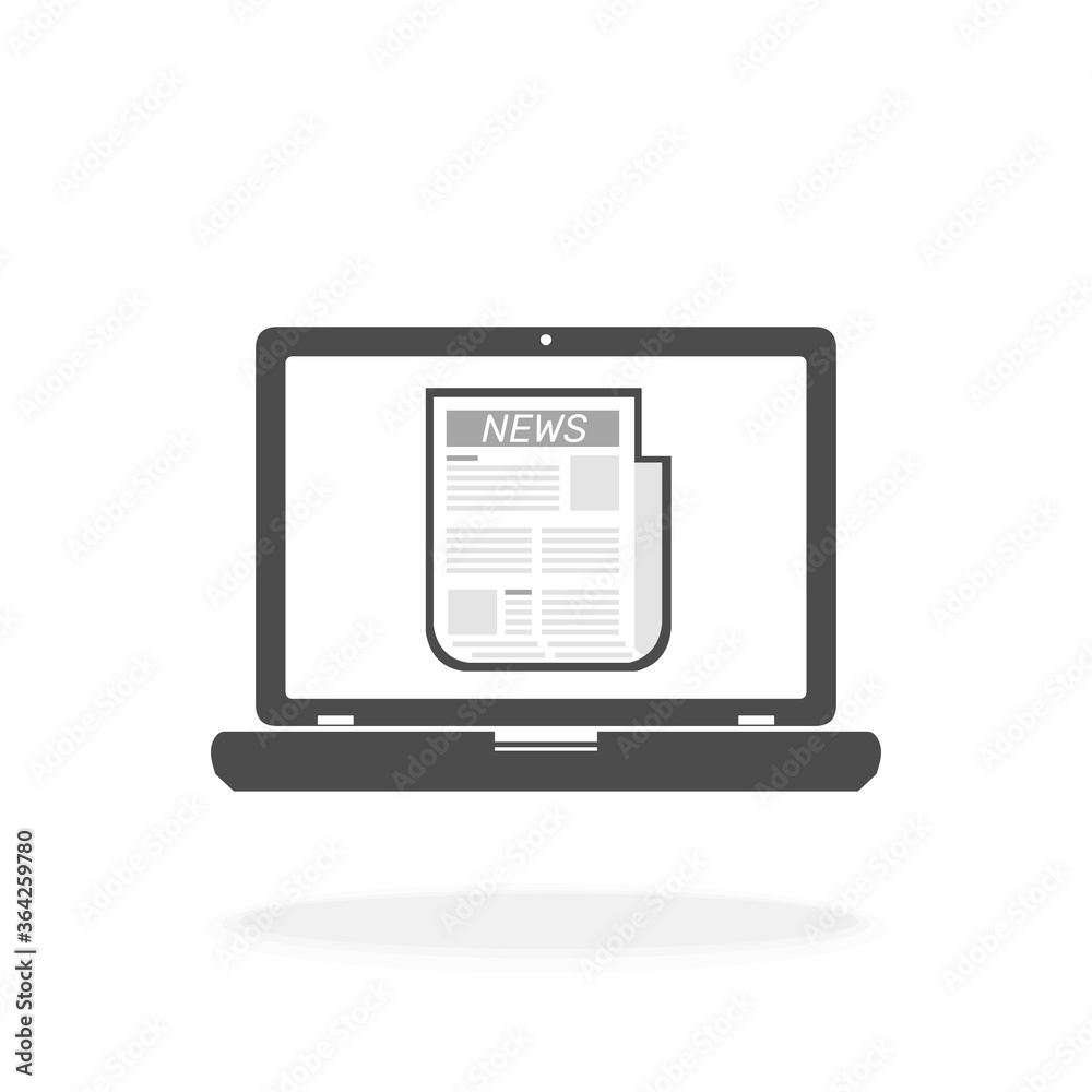 Computer With Electronic Newspaper Document Article Icon for Online Reading Concept - Vector Icon Illustration Sign Computer With Electronic Newspaper Document Article Icon for Online Reading Concept - Vector Icon Illustration Sign