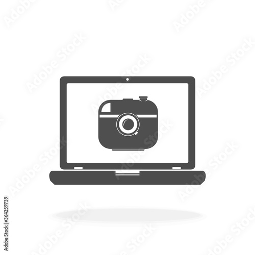 Laptop Computer with Camera on Screen for Webcam Video Call Chat Concept - Vector Icon Illustration Sign 