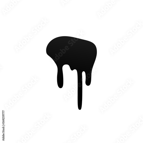 Drip paint. Ink stain. Drop melt liquid isolated on white background. Splash of chocolate, oil, blood. Black graffiti. Splatter syrup, candy sauce, caramel. Color easy to edit. Vector illustration