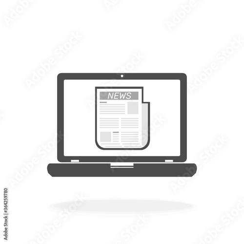 Computer With Electronic Newspaper Document Article Icon for Online Reading Concept - Vector Icon Illustration Sign