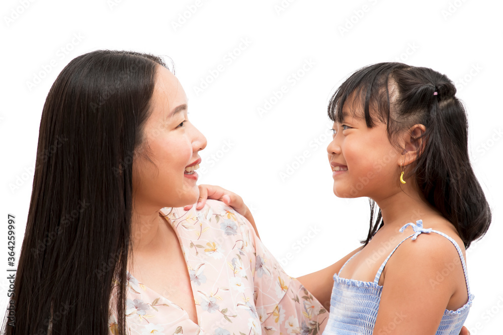 Happy asian family woman with little child smiling and fun and in love for family in the white background. Happy asian family woman with little child smiling and fun and in love for family in the white background.