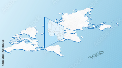 World Map in isometric style with detailed map of Togo. Light blue Togo map with abstract World Map.