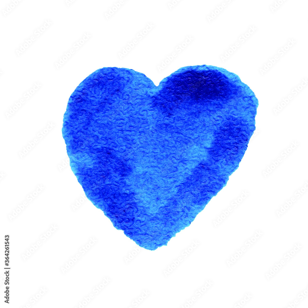 Hand drawn watercolor blue heart  isolated on white background. love symbol for design card poster sticker icon trendy color of 2020 year
