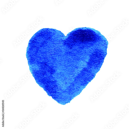 Hand drawn watercolor blue heart isolated on white background. love symbol for design card poster sticker icon trendy color of 2020 year