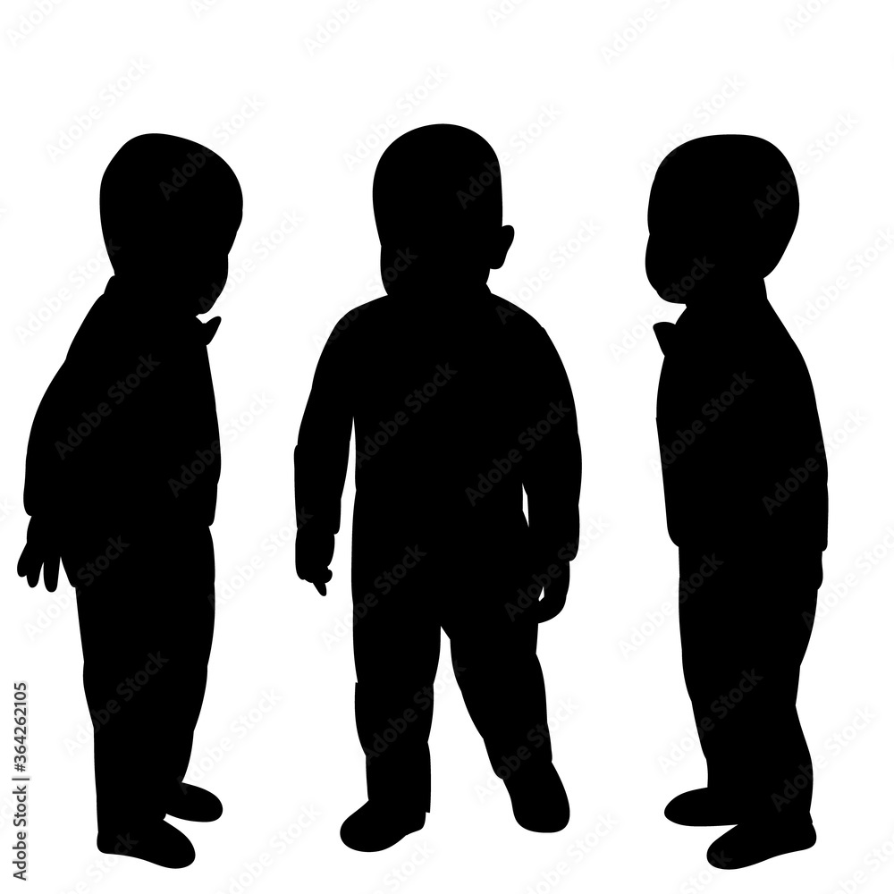 vector, isolated, black silhouette boy child, friends