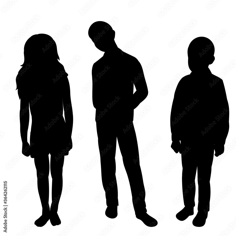  black silhouette of children on a white background
