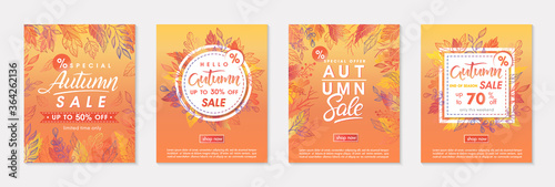 Bundle of autumn special offer banners with autumn leaves and floral elements in fall colors.Sale templates perfect for prints,flyers,banners, promotions.Business concept.Vector autumn promos.