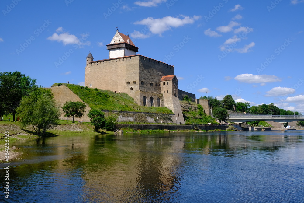 Narva River and Hermann Castle, Narva, Estonia