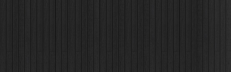 Panorama of Black wood texture background. Abstract dark wood texture on black wall. Aged wood plank texture pattern in dark tone