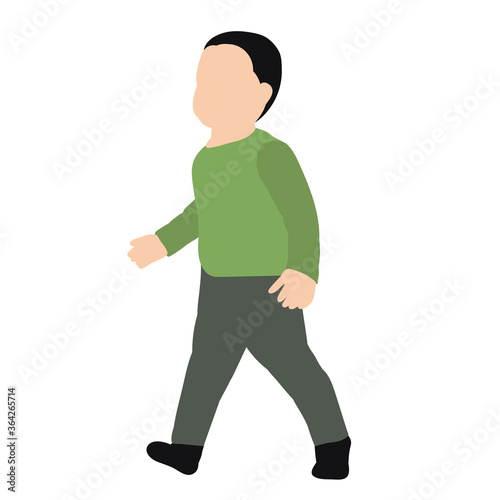 vector, isolated, flat style child boy is walking