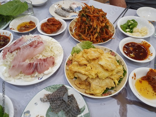 Mokpo-si, South Korea - 6th July 2020 :  Raw Croaker, which is big which is called 'a whale of freshwater fish' and
the croaker caught in Imjado island of Mokpo is regarded as the best one. photo