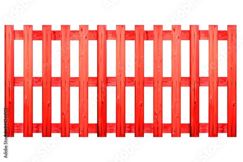 Vintage style wooden fence painted red isolated on a white background