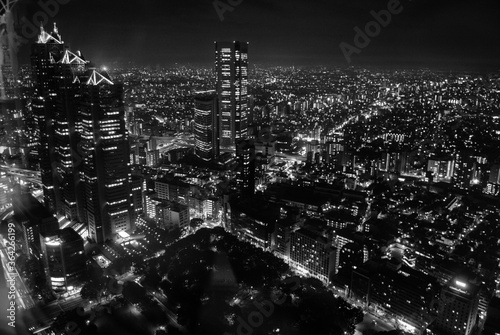 白黒の新宿の夜景