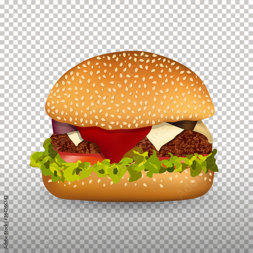 King size non veg burger with tasty toppings Vector illustration, fast food design element on transparent background
