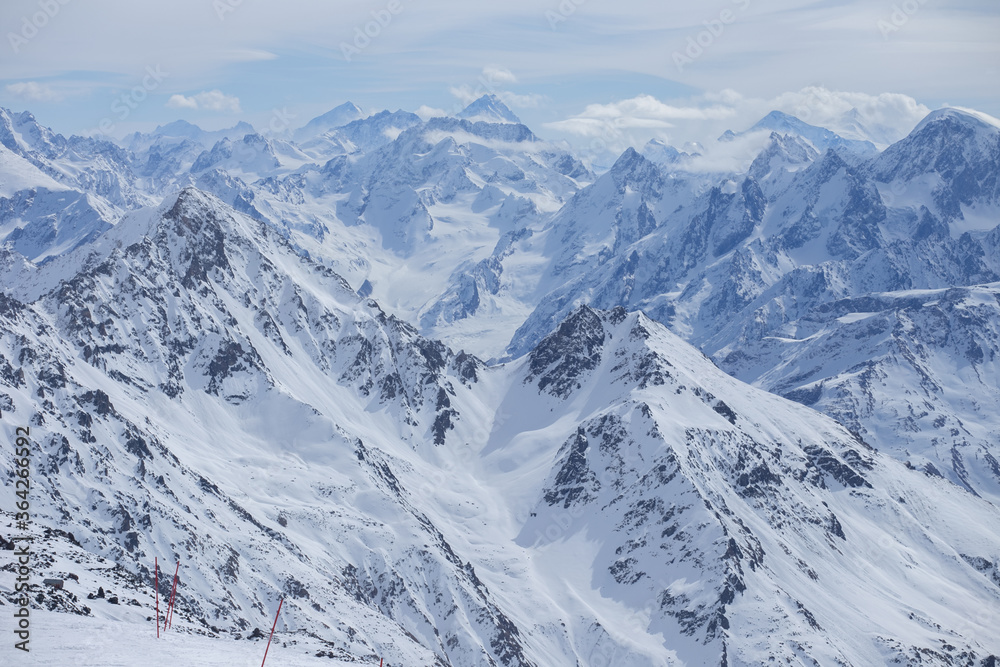 snow-capped mountain peaks of the main Caucasus range