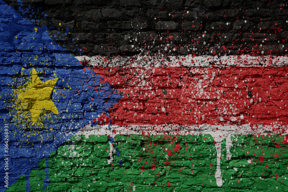 painted big national flag of south sudan on a massive old brick wall