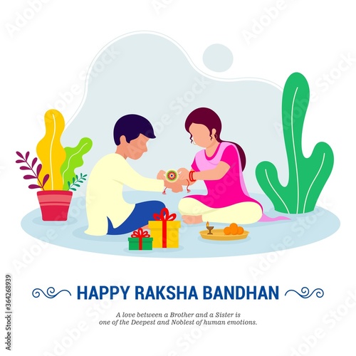 Brother and sister tying decorated Rakhi for Raksha Bandhan festival. vector illustration.