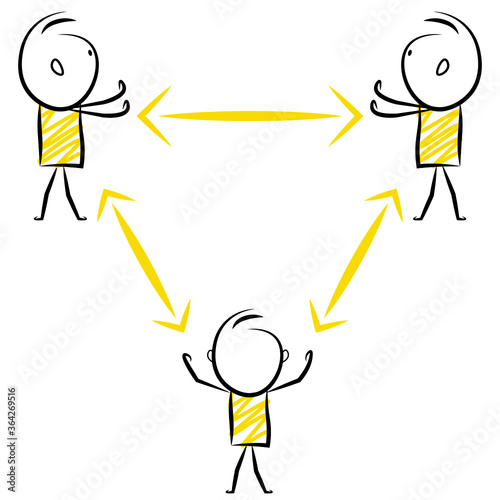 cartoon stickman stand with distance. Vector Illustration