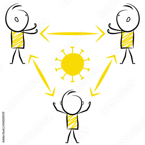 cartoon stickman stand with distance. Vector Illustration