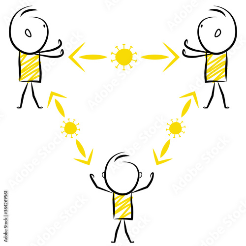 cartoon stickman stand with distance. Vector Illustration