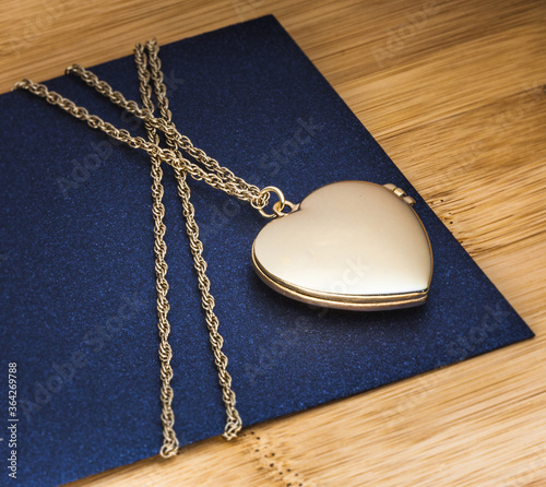 Gold heart locklet chain blue envelope valentine love
