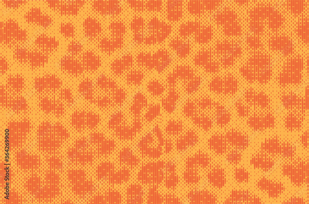 Leopard pixel art style stains pattern design. Dotted Vector Illustration Background. Animal Fur. Brown, orange, yellow.