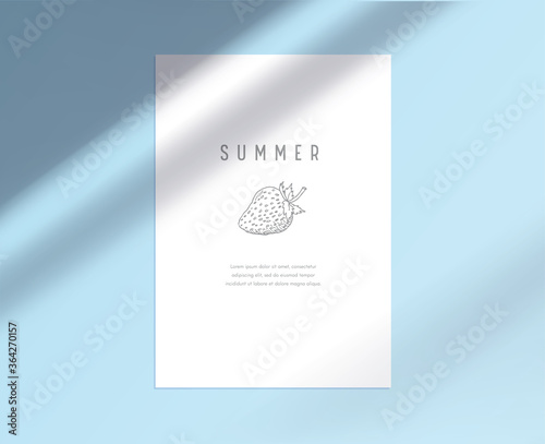 Stationary Paper Template with Strawberry Design on White Sheet with Tree Branches and Leaves Shadow on Pink Background. Corporate Business Brand Identity, Hello Summer Card. Vector Illustration