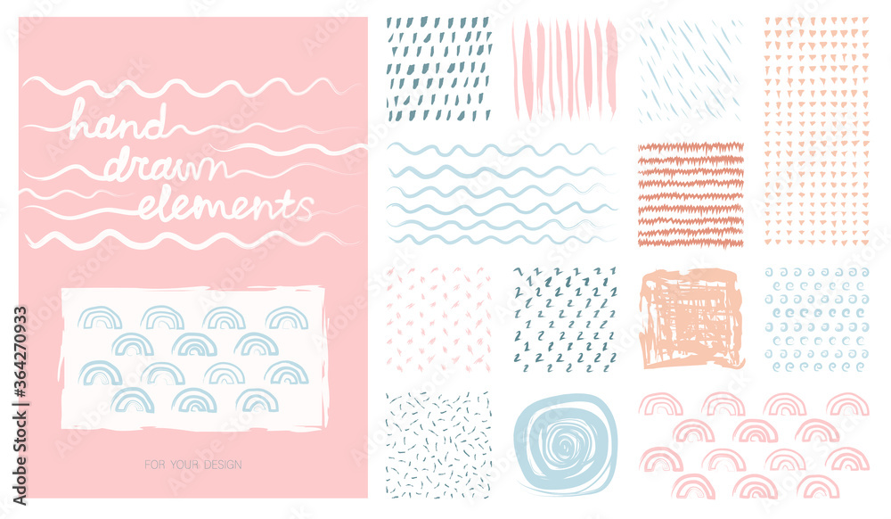 Kit pastel hand drawn artistic square backgrounds and sketch with abstract textures. Useable for anniversary, birthday, Wedding invitation, Valentine's day, party poster - card, brochure, flyer design
