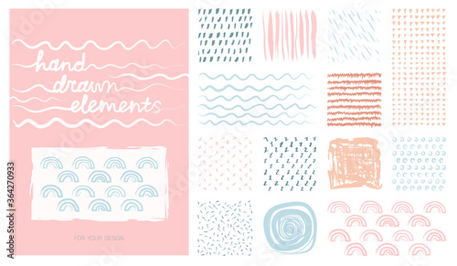 Kit pastel hand drawn artistic square backgrounds and sketch with abstract textures. Useable for anniversary, birthday, Wedding invitation, Valentine's day, party poster - card, brochure, flyer design