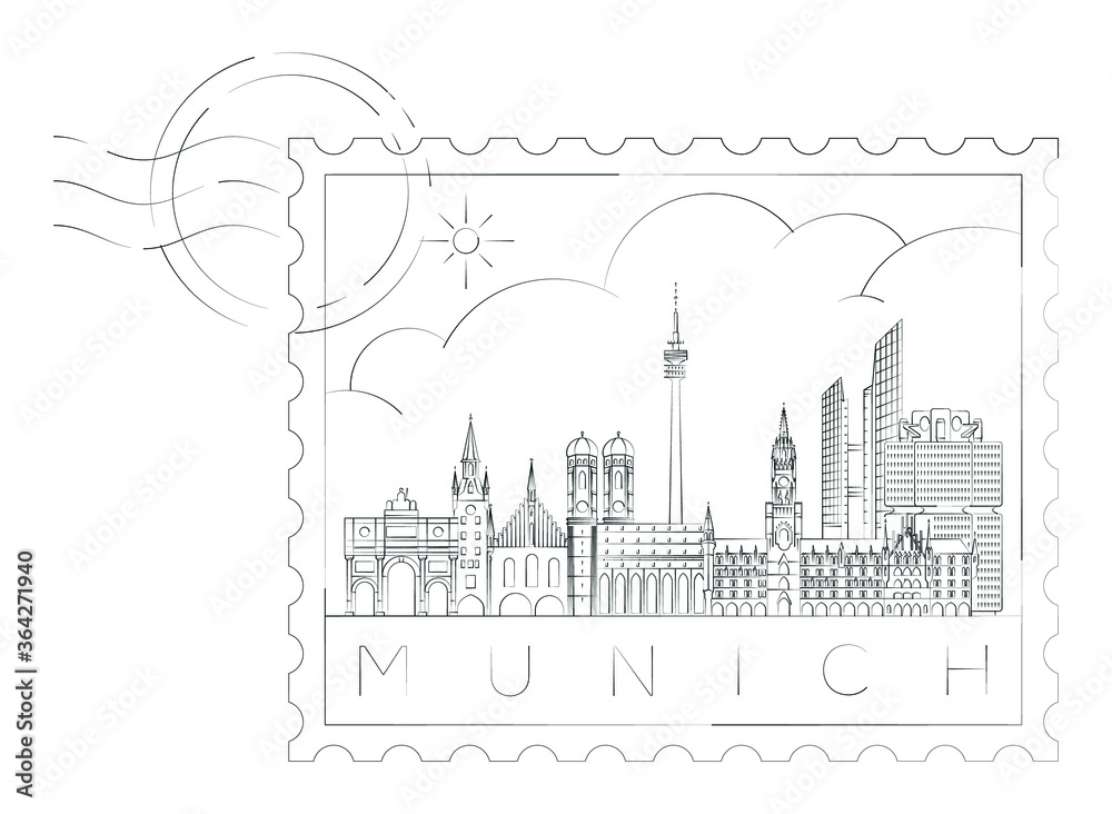 Munich stamp, vector illustration and typography design, Germany