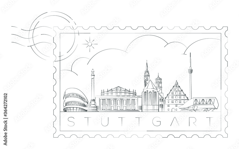 Stuttgart stamp, vector illustration and typography design, Germany