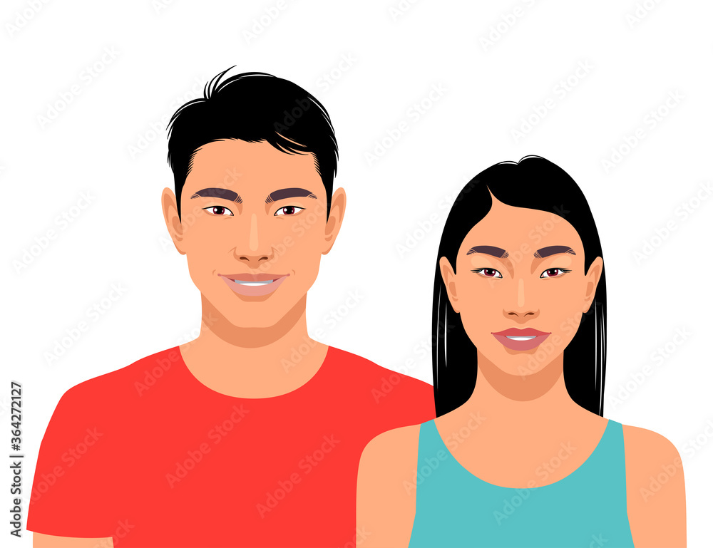 Fototapeta premium Cute smiling asian men and woman