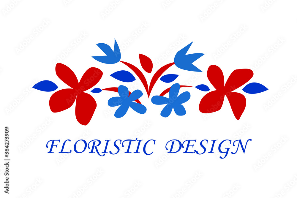 Fototapeta premium Logo for flower shop. Floral composition with inscription floristic design. 
