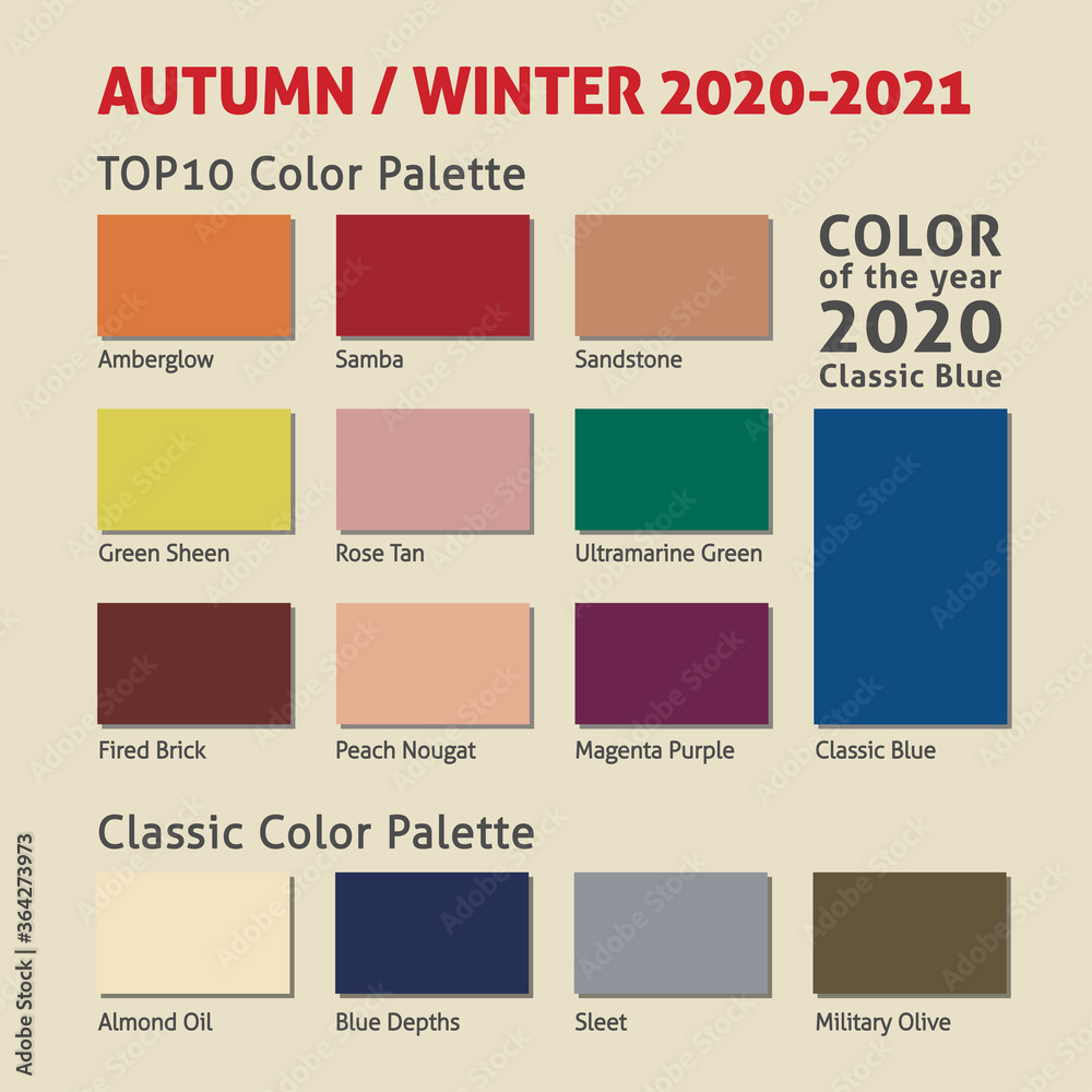 Autumn / Winter 2020-2021 trendy color palette. Fashion color trend ...