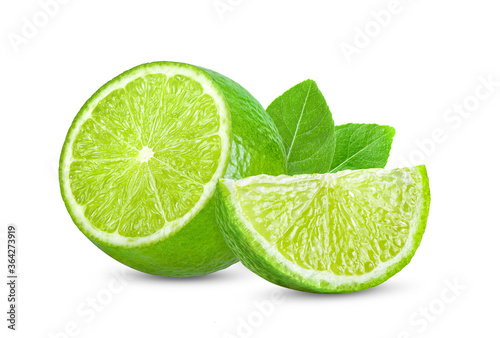 lime with leaf isolated on white