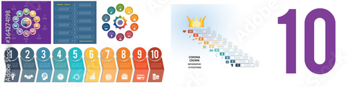Set 5 universal templates for Infographics conceptual cyclic processes for 10 positions possible to use for workflow, banner, diagram, web design, timeline, area chart,number options