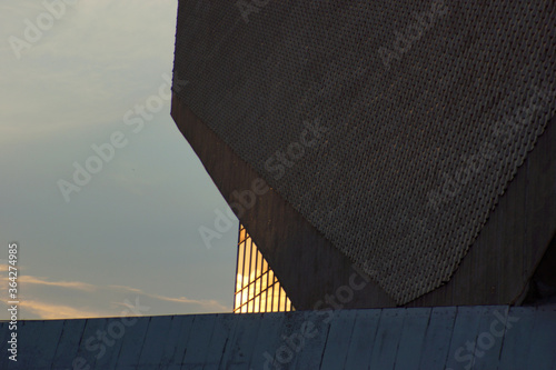 Fragments of Soviet-era architecture. Complex named after Blinov in Omsk.