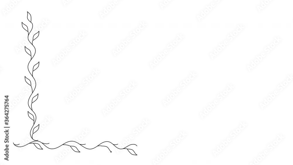 Self drawing animation of floral frame, botanic cadre. White background. Branches, leaves forming borders. Copy space. Self drawing animation of floral frame, botanic cadre. White background. Branches, leaves forming borders. Copy space.