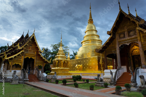 Wat Phra Singh at dusk in Chiangmai, Thailand.