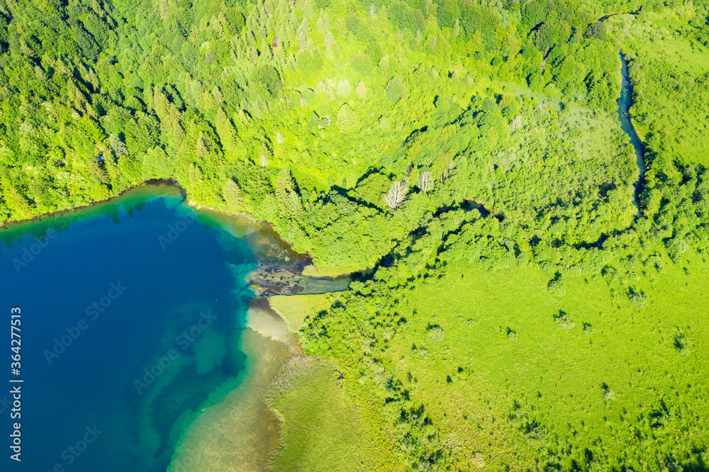 Aerial view of the Matica River on the Plitvice Lakes National Park, Croatia
