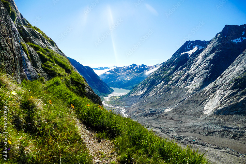Wonderful hiking trail next to glacier crevasses