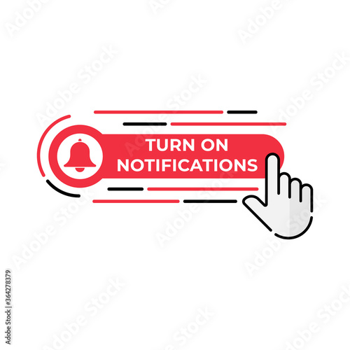 Turn On Notification button icon for social media. Notification bell icon button Vector illustration design template. Bell icon or button for video channel, blog, social media and background banner