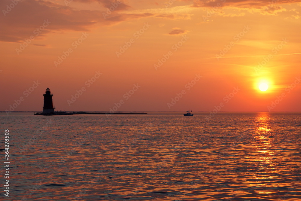 Silhouette of the lighthouse during sunset at Cape Henlopen State Park, Lewes, Delaware, U.S.A