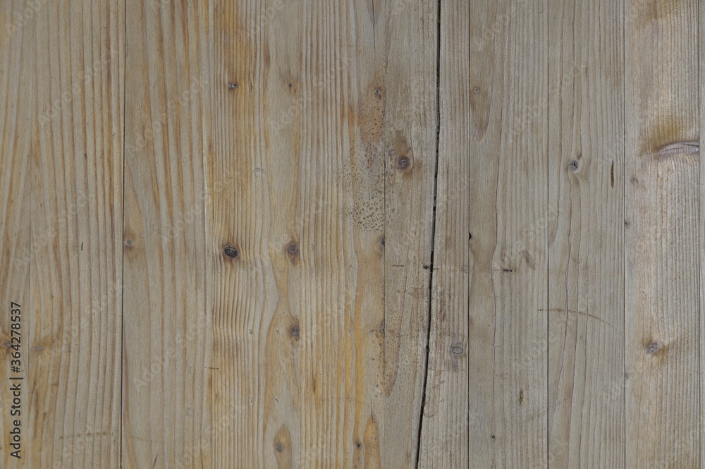 Naklejka premium sfondo legno, tavola rovinata, con taglio e nodi, striature reali non uniformi