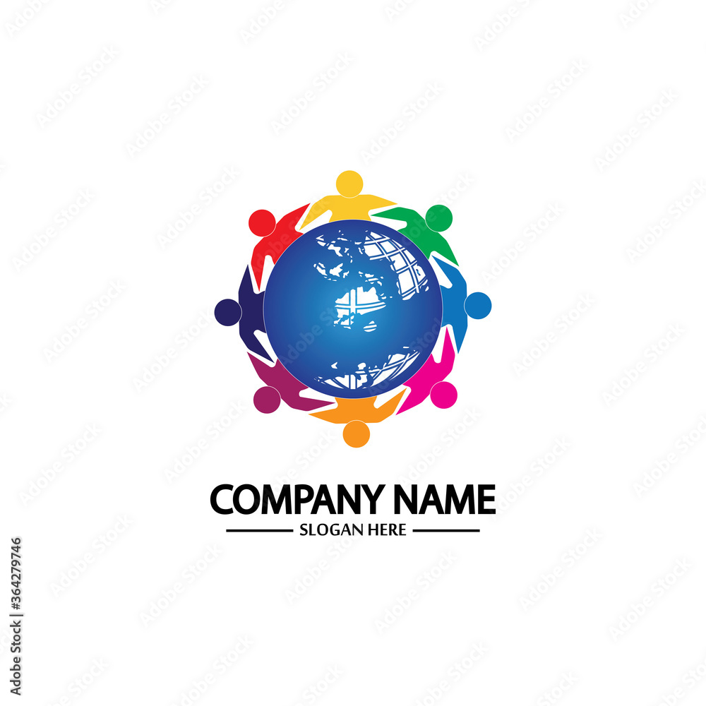 world comunity logo with people and globe illustration design vector. world comunity logo with people and globe illustration design vector.