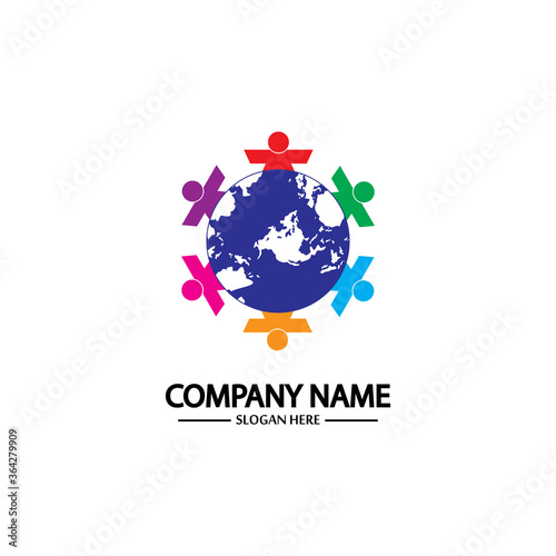 world comunity logo with people and globe illustration design vector.