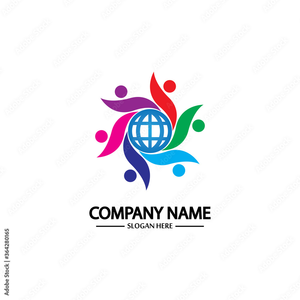 Obraz premium world comunity logo with people and globe illustration design vector.
