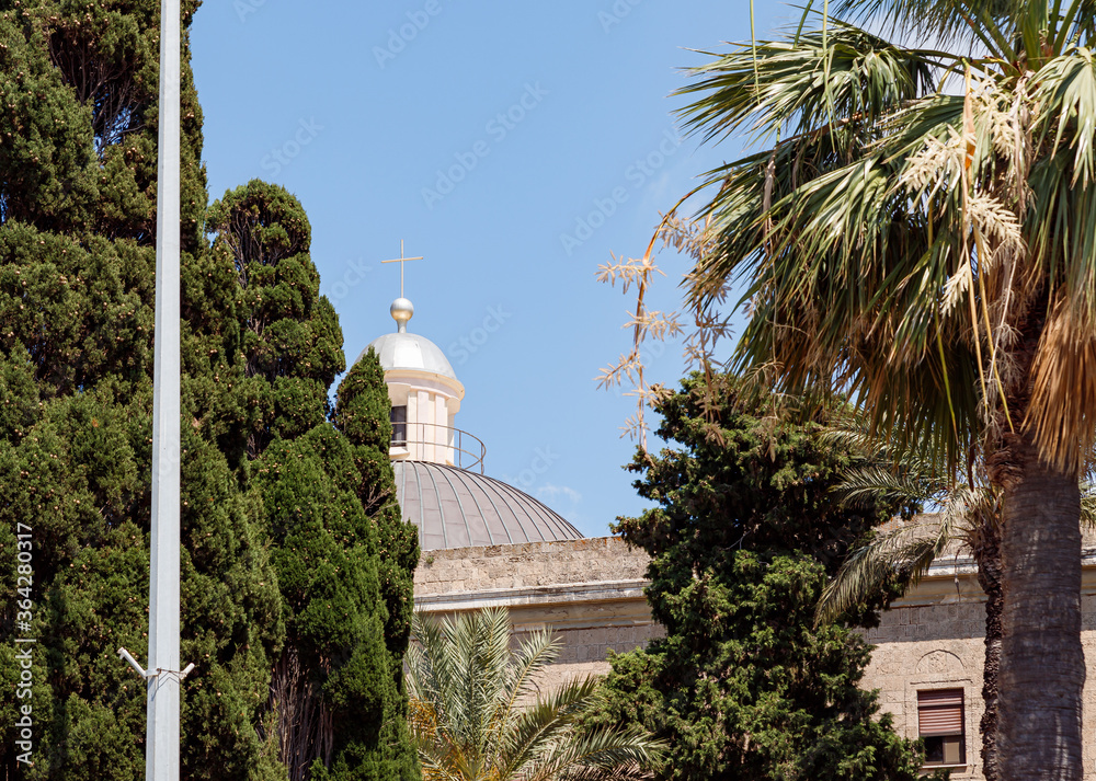 Fototapeta premium The upper part of the Stella Maris Monastery which is located on Mount Carmel in Haifa city in northern Israel